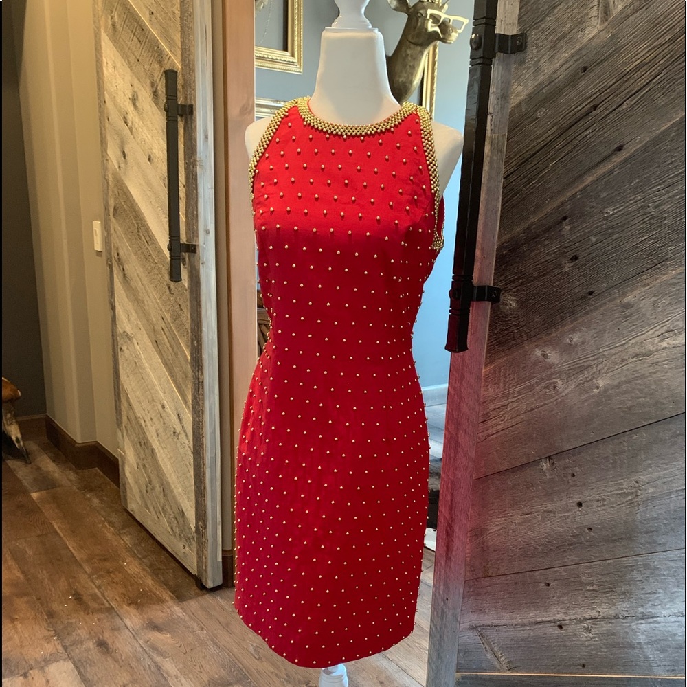 Carmen Marc Valvo Sheath Crew Neck Dress